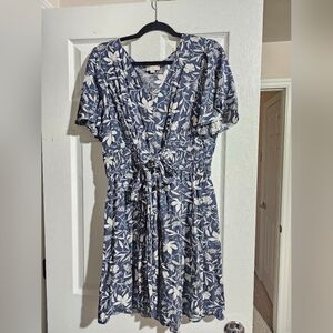 LOFT Blue and White Tie Front Midi Sundress